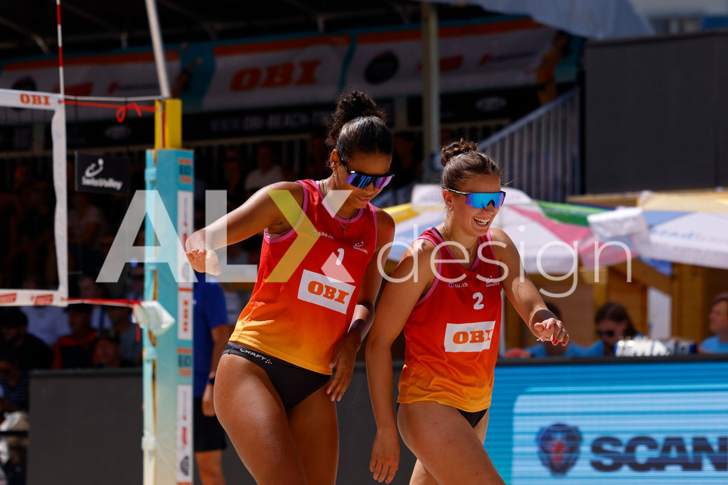 Obi BeachTour 2026 - Basel | BASEL, SWITZERLAND - JULY 18: ELENA CSONTOS (SUI) and FANNY DEECKE (SUI) during the Obi BeachTour 2026 match between CSONTOS / DEECKE (SUI) and WANDELER / STOLZ (SUI) at Barfüsserplatz on July 18, 2026 in Basel, Switzerland. - Realisiert mit Pictrs.com