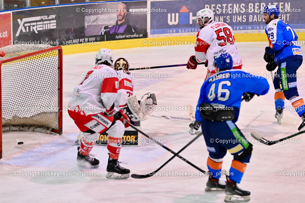 ESC Steindorf vs. ESV Ferlach  | #46 Maurer Julian ESC Steindorf, #75 Kropiunig Ralf ESV Ferlach, #7 Steiner Marco ESV Ferlach, #58 Florian Matthias ESV Ferlach, #79 Petrik Benjamin ESC Steindorf, ESC Steindorf vs. ESV Ferlach , ESC Steindorf vs. ESV Ferlach  am 15.02.2026 in Steindorf (Ossiachersee Halle), Austria, (Photo by Bernd Stefan)