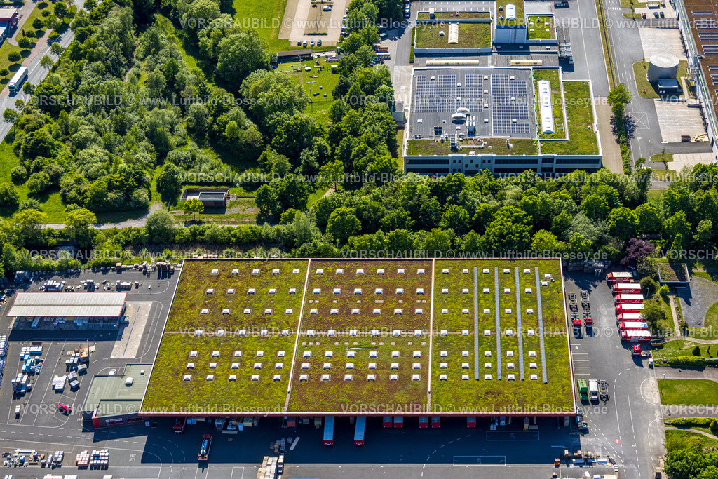 Hamm250500711Druckzentrum_DEX | Luftbild, Dachdeckereinkauf, DEX, Rhynern, Dachbegrünung, Hamm , Ruhrgebiet, Nordrhein-Westfalen, Deutschland