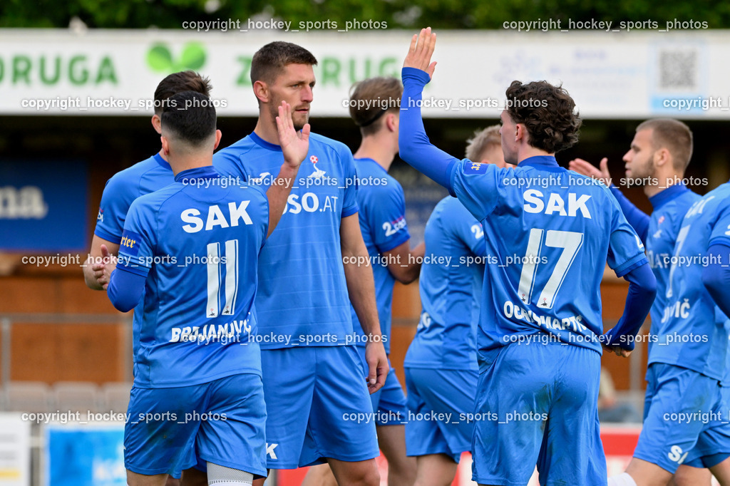 SAK vs. SV Spittal Drau 1921 | #6 Toni Dullnig SAK, #7 Hrvoje Jakovljevic SAK, #5 Jakob Geister SAK, Jubel SAK Mannschaft, #22 Leo Ejup SAK, #16 Sasa Blagojevic SAK, #5 Jakob Geister SAK, SAK vs. SV Spittal Drau 1921, SAK vs. SV Spittal Drau 1921 am 23.05.2025 in Klagenfurt (Sportpark Welzenegg), Austria, (Photo by Bernd Stefan)