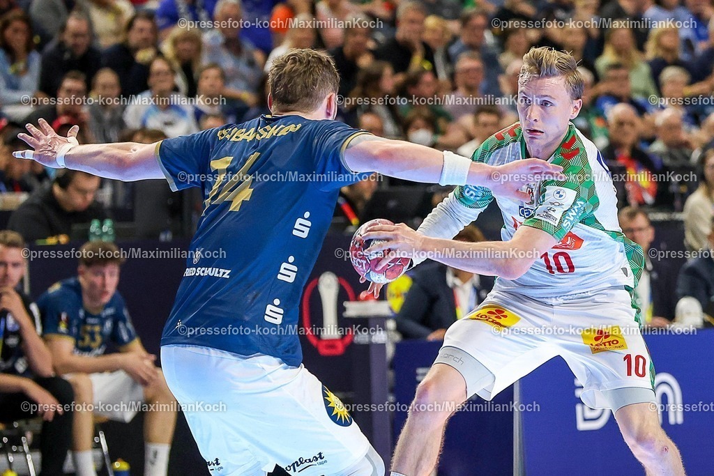 xSSCx18042602019 | 18.04.2026, xsscx, Handball, DHB-Pokal Lidl Final4, Halbfinale, Bergischer HC - SC Magdeburg, Saison 2025 / 2026 Herren, Lanxess Arena, Köln: Gerdas Babarskas (Bergischer HC #14) im Zweikampf gegen Gisli Kristjansson (SC Magdeburg #10) Photo: xSandraxScherningxPressefotoKochx