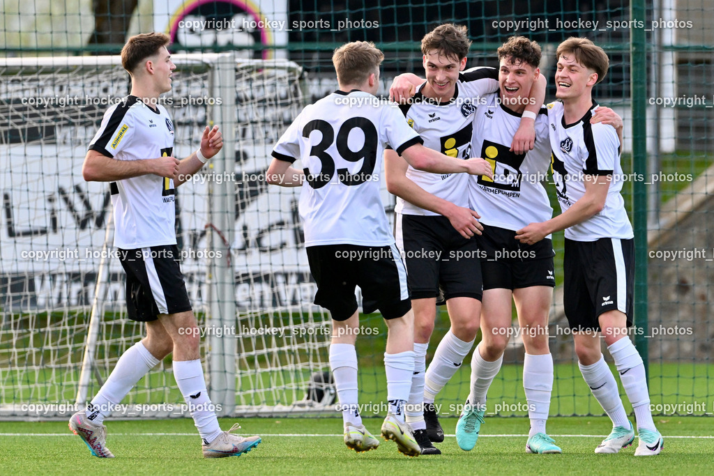 SV Spittal vs. VST Völkermarkt 5.4.2024 | Jubel SV Spittal, #22 Max Steinthaler SV Spittal, , #39 Fabian Hoi SV Spittal, #9 Samuel Müllmann SV Spittal, #3 Killian Brandner SV Spittal, #10 Adrian Steurer SV Spittal, SV Spittal vs. VST Völkermarkt 5.4.2024, SV Spittal vs. VST Völkermarkt am 05.04.2024 in Spittal an der Drau (Goldeck Stadion), Austria, (Photo by Bernd Stefan)