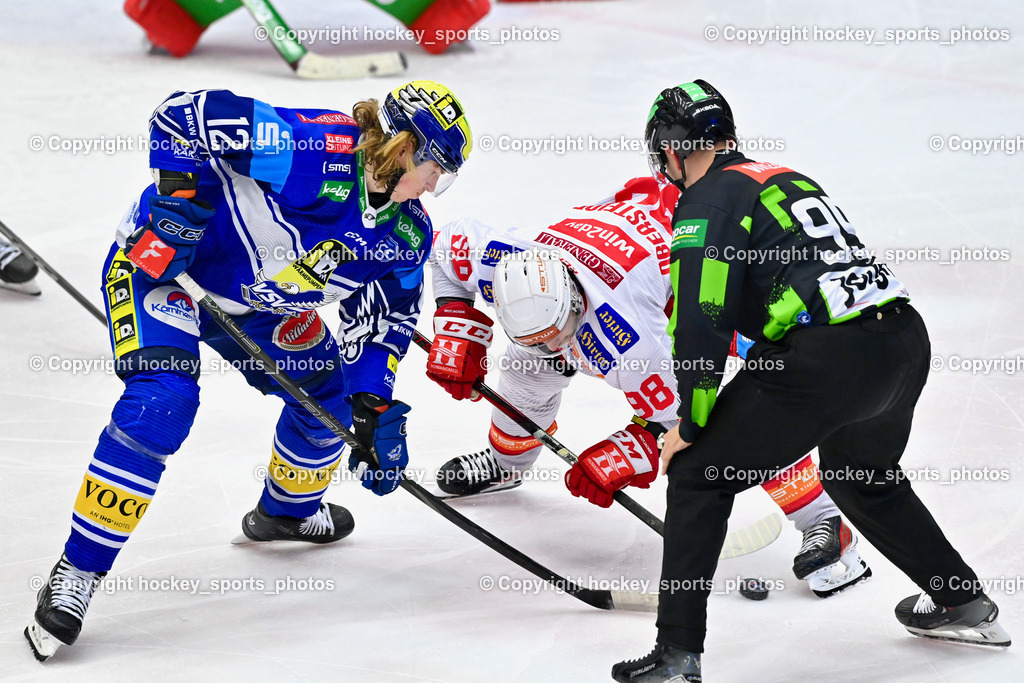 EC IDM WÄRMEPUMPEN VSV vs. EC KAC | #12 Pearson Chase EC VSV, #98 Obersteiner Daniel EC KAC, Konc Daniel Referee, EC IDM WÄRMEPUMPEN VSV vs. EC KAC, EC IDM WÄRMEPUMPEN VSV vs. EC KAC am 02.02.2025 in Villach (Stadthalle Villach), Austria, (Photo by Bernd Stefan)