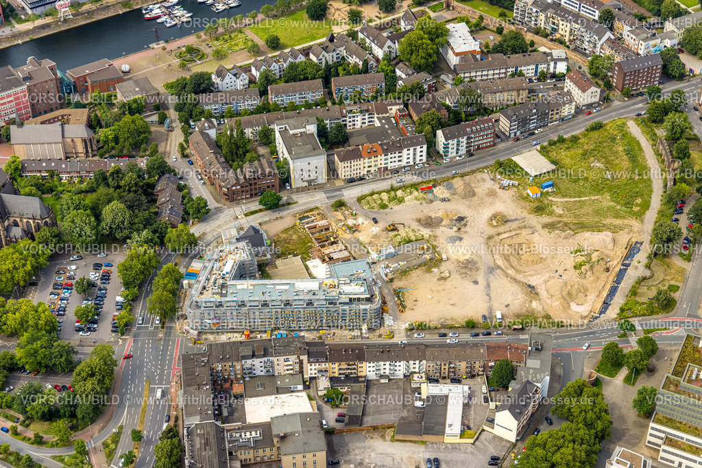Duisburg240704983-Mitte | Luftbild, Mercator Quartier Baustelle und Neubau Gebäude mit Baugerüst, Stadtmitte, Altstadt, Duisburg, Ruhrgebiet, Nordrhein-Westfalen, Deutschland