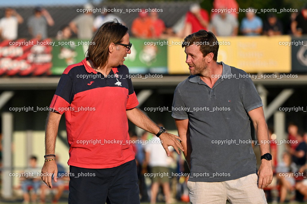 SV St.Jakob vs. SAK | Headcoach SAK Richard Huber, Headcoach St.Jakob Thomas Franz Höller, SV St.Jakob vs. SAK, SV St.Jakob vs. SAK am 23.08.2024 in St. Jakob im Rosenthal (Sportplatz St. Jakob), Austria, (Photo by Bernd Stefan)