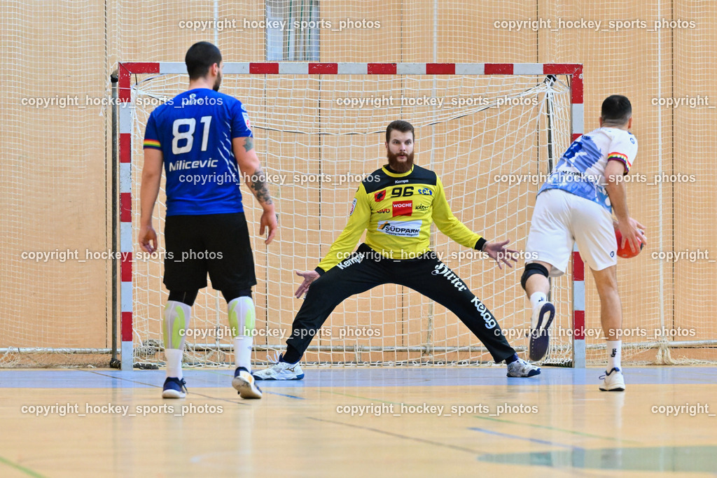 SC Ferlach vs. ALPLA HC Hard 2.3.2024 | #81 MILICEVIC Adrian SC Ferlach, #96 KONECNY Micha Martin SC Ferlach, SC Ferlach vs. ALPLA HC Hard 2.3.2024, SC Ferlach vs. ALPLA HC Hard am 02.03.2024 in Ferlach (Ballspielhalle Ferlach), Austria, (Photo by Bernd Stefan)