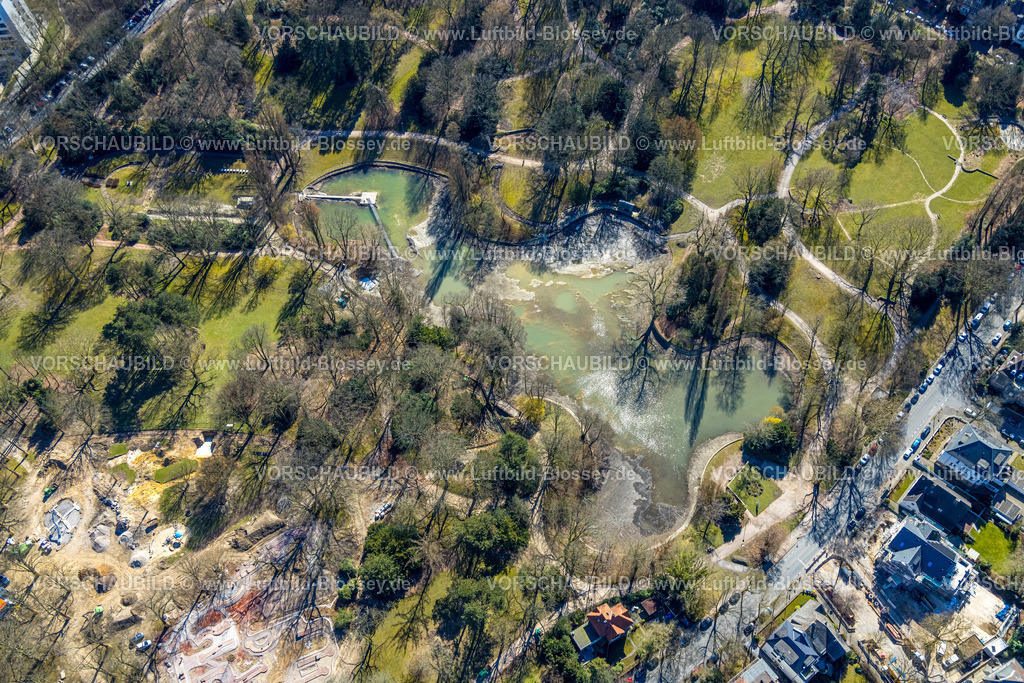 Bochum250301667 | Luftbild, Gondelteich im Stadtpark, Naherholung, Baustelle, Grumme, Bochum, Ruhrgebiet, Nordrhein-Westfalen, Deutschland
