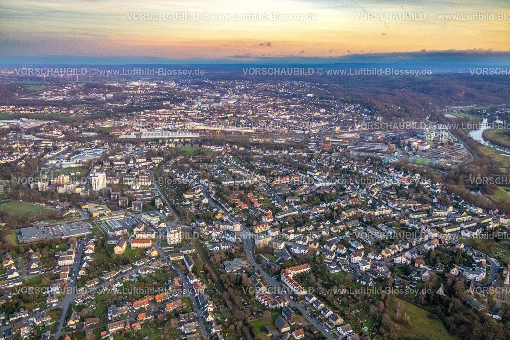 Witten230102277 | Luftbild, Stadtansicht, Abendrot, Heven, Witten, Ruhrgebiet, Nordrhein-Westfalen, Deutschland