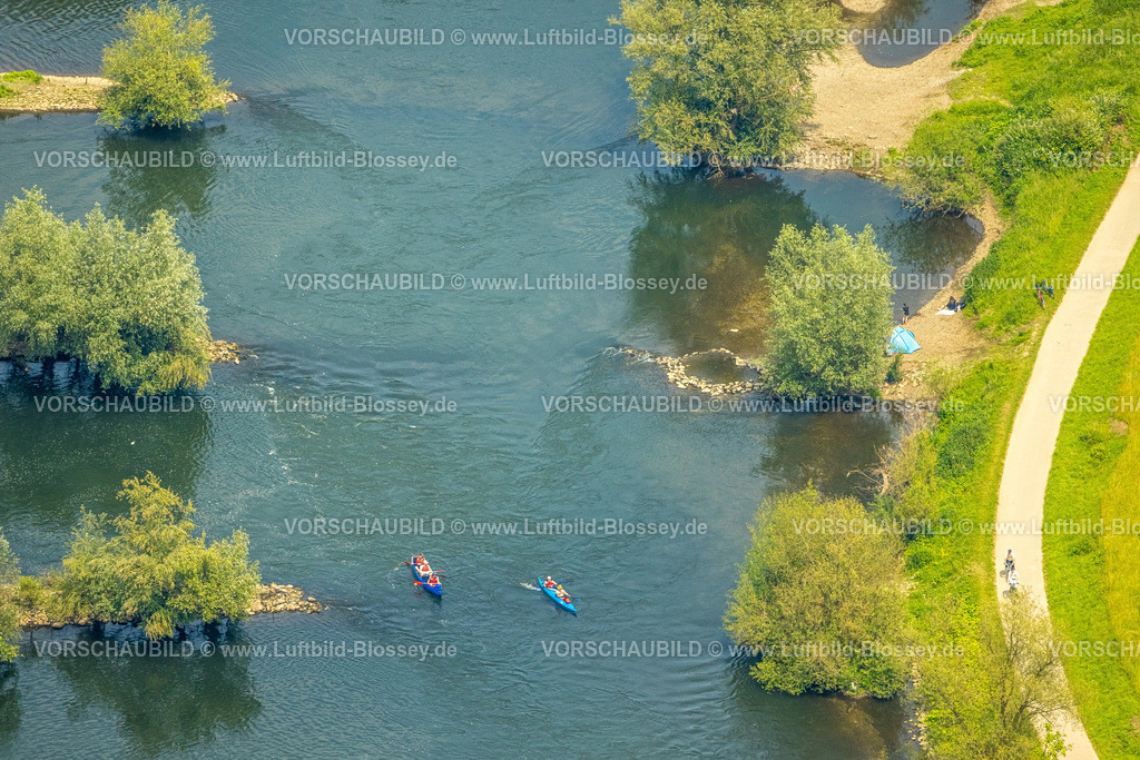 Hattingen250517049 | Luftbild, Kajakfahrer auf dem Fluss Ruhr mit Buhnen, Hattingen, Ruhrgebiet, Nordrhein-Westfalen, Deutschland