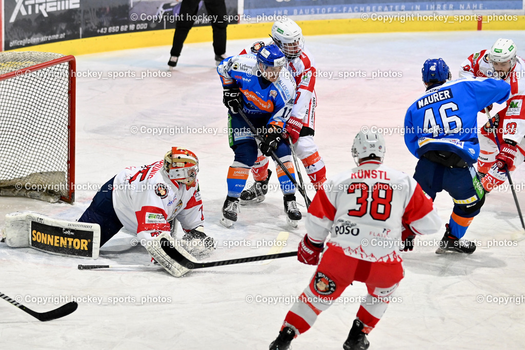 ESC Sparkasse Steindorf vs. ESV Ferlach | #75 Kropiunig Ralf ESV Ferlach, #38 Künstl Kevin ESV Ferlach, #46 Maurer Julian ESC Steindorf, #90 Schubernig Markus ESV Ferlach, #11 Kalan Luka ESC Steindorf, #7 Steiner Marco ESV Ferlach, ESC Sparkasse Steindorf vs. ESV Ferlach, ESC Sparkasse Steindorf vs. ESV Ferlach am 22.02.2026 in Steindorf  (Ossiachersee Halle ), Austria, (Photo by Bernd Stefan)