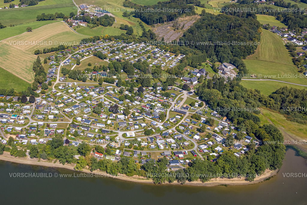 Kierspe250813284 | Luftbild, Lambacher Höhe Campingplatz und Mobilheimplatz an der Lingesetalsperre, Linge, Marienheide, Sauerland, Nordrhein-Westfalen, Deutschland
