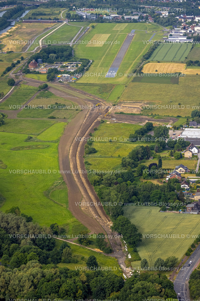 Hamm220601903 | Luftbild, Flugplatz Hamm-Lippewiesen Start- und Landebahn, Lippeumbau, Heessen, Hamm, Ruhrgebiet, Nordrhein-Westfalen, Deutschland