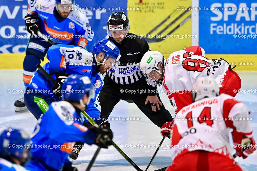 ESC Sparkasse Steindorf vs. ESV Ferlach | Holzer Daniel Referee, #87 Piuk Tobias ESV Ferlach, #19 Friedrich Lukas ESC Steindorf, ESC Sparkasse Steindorf vs. ESV Ferlach, ESC Sparkasse Steindorf vs. ESV Ferlach am 22.02.2026 in Steindorf  (Ossiachersee Halle ), Austria, (Photo by Bernd Stefan)