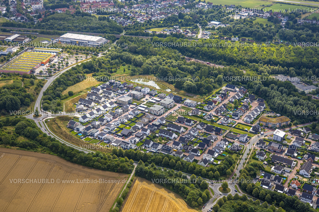 Hamm250700411Heessen | Luftbild, Neubau Wohnsiedlung am Sachsenring und Kreisverkehr an der Heinrich-Wiese-Straße, Stadtbezirk Heessen, Hamm, Ruhrgebiet, Nordrhein-Westfalen, Deutschland