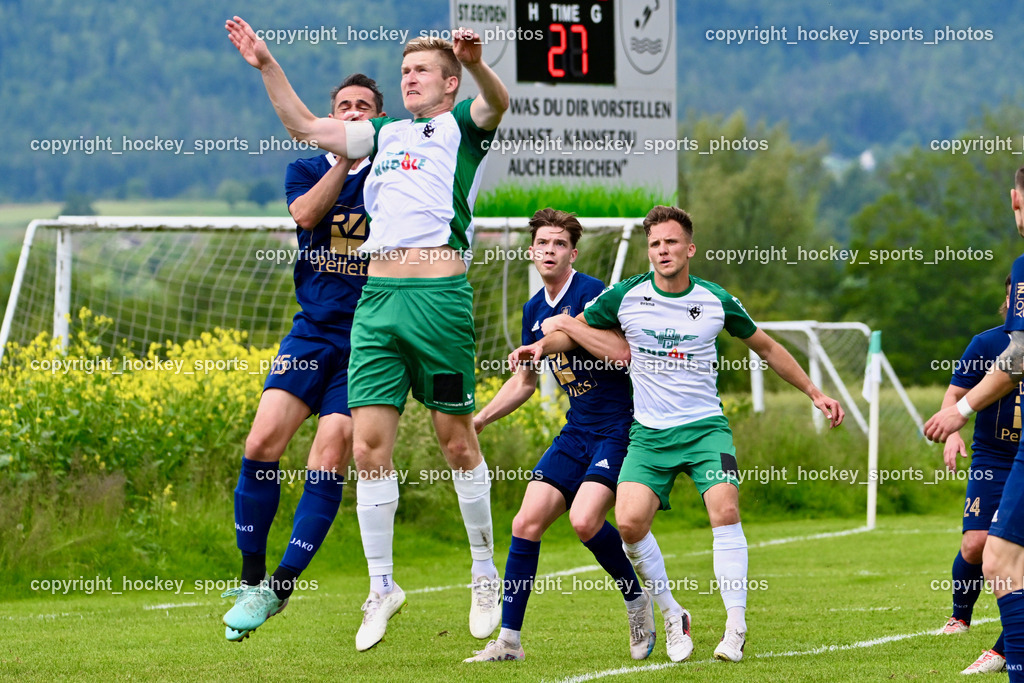 ATUS Velden vs. VST Völkermarkt | #17 Daniel Ulrich Primusch VST Völkermarkt, #15 Manuel Wallner ATUS Velden, #18 Nicolas Manuel Modritz ATUS Velden, #21 Oliver Kuester VST Völkermarkt, ATUS Velden vs. VST Völkermarkt, ATUS Velden vs. VST Völkermarkt am 30.05.2024 in St. Egyden (Sportpark St. Egyden), Austria, (Photo by Bernd Stefan)