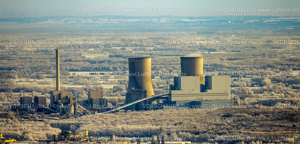 Hamm221203214 | Luftbild, RWE Kaftwerk Westfalen in winterlicher Landschaft, Mitte, Hamm, Ruhrgebiet, Nordrhein-Westfalen, Deutschland