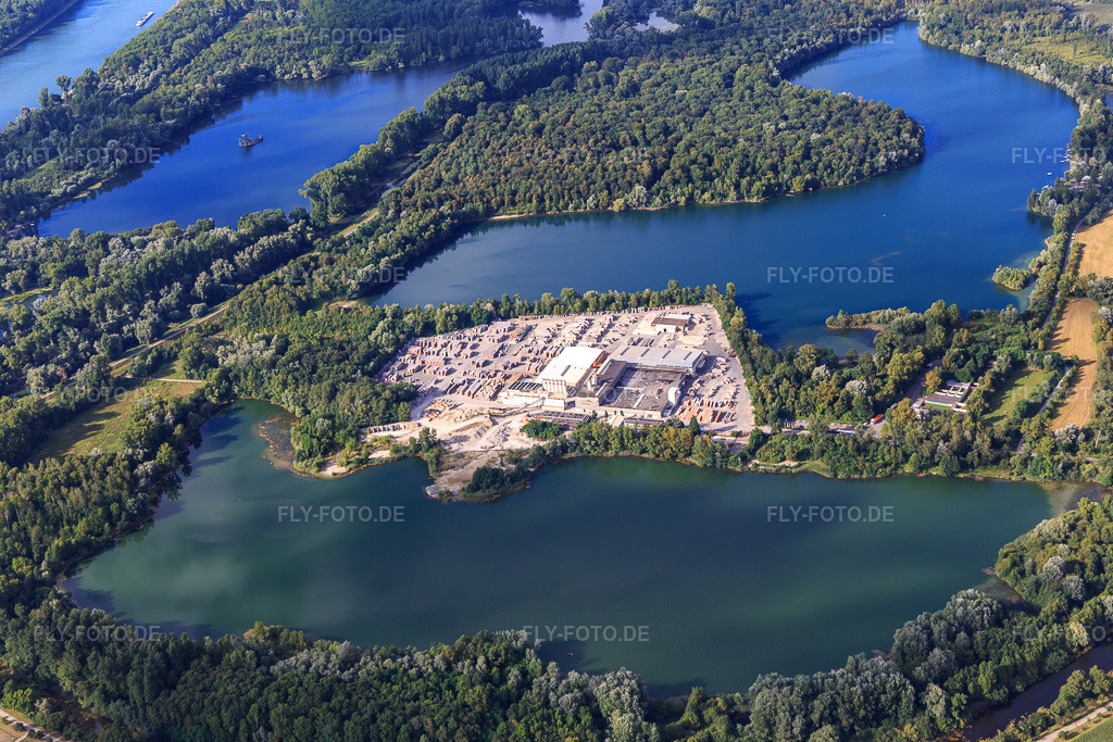 Luftbild: Betonwerk Lithonplus GmbH & Co. KG am Baggersee Fuchs&Gros im Ortsteil Eggenstein in Eggenstein-Leopoldshafen im Bundesland Baden-Württemberg in Deutschland. Foto: IMG_093368.jpg vom 22.08.2016 durch Werner Riehm/FLY-FOTO.deWWW.LITHON.DE