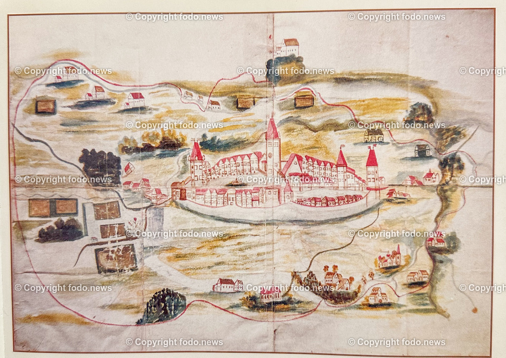 Freistadt_ Schlossmuseum_ 02.07.2024-15 | 02.07.2024, Freistadt, AUT, Schlossmuseum, Ausstellung Koenig Premysl Ottokar II, im Bild eine der aeltesten Stadtansichten von Freistadt um 1550REPRO