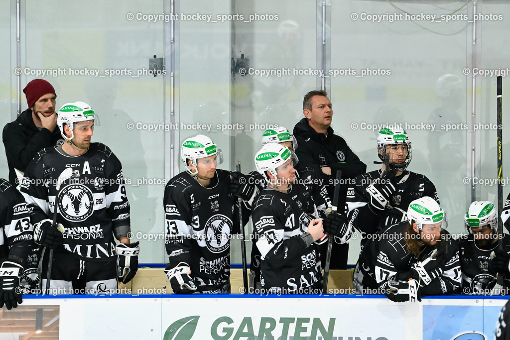 ESC Steindorf vs. SC Hohenems 11.3.2023 | Headcoach SC Hohenems SCHMIDLE Bernd, Assistentcoach SC Hohenems Michael Unterberger, #9 Grafschafter Julian, #83 Rüdisser Daniel, #47 Rainer Michael, #17 Kainz Pascal, Spielerbank SC Hohenems