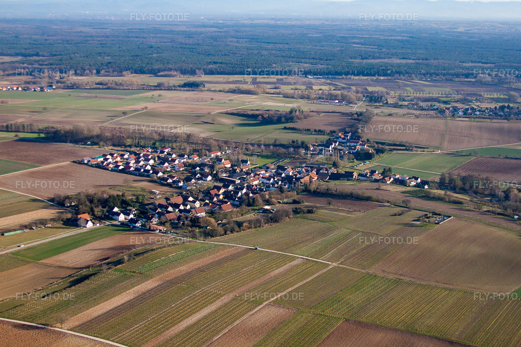 Luftbild: Ortsansicht von Nordwesten im Ortsteil Kleinsteinfeld in Niederotterbach im Bundesland Rheinland-Pfalz in Deutschland. Foto: IMG_62304.jpg vom 24.02.2014 durch Werner Riehm/FLY-FOTO.de