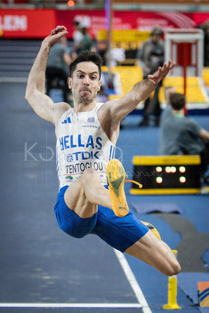 World Athletics Indoor Championships Kujawy Pomorze 26, 22.03.2026 | TORUN, POLAND - MARCH 22:  Miltiadis TENTOGLOU (GRE) competes in the men's long jump during the World Athletics Indoor Championships Kujawy Pomorze 26 on day 3 / session 2 at Kujawsko-Pomorska Arena Torun on March 22, 2026 in Torun, Poland. 