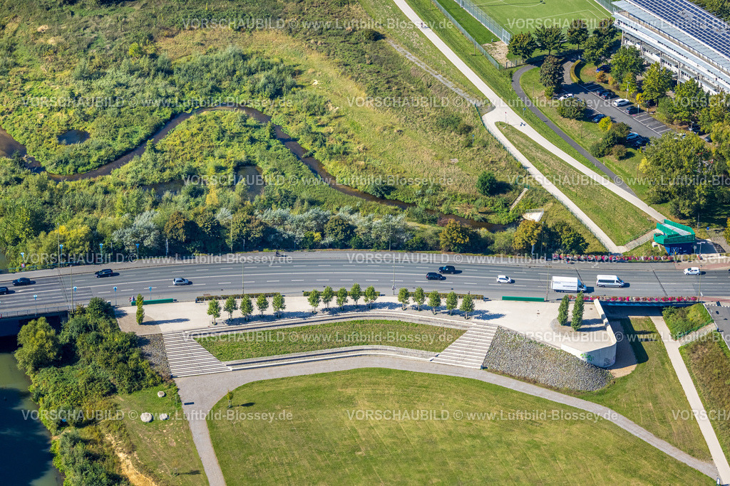 Hamm250901859 | Luftbild, Auenpark mit Aussichtsplattform Erlebensraum Lippeaue, Münsterstraße Bundesstraße B63, Mitte, Hamm, Ruhrgebiet, Nordrhein-Westfalen, Deutschland