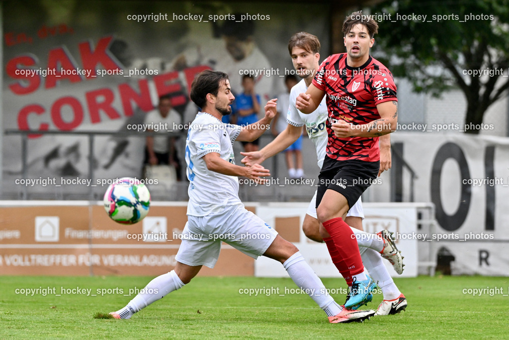 SAK vs. ATUS Ferlach | #11 Val Zaletel Cernos ATUS Ferlach, #20 Marko Huc SAK, #4 Rok Jazbec SAK, SAK vs. ATUS Ferlach, SAK vs. ATUS Ferlach am 01.08.2025 in Klagenfurt (Sportpark Welzenegg), Austria, (Photo by Bernd Stefan)