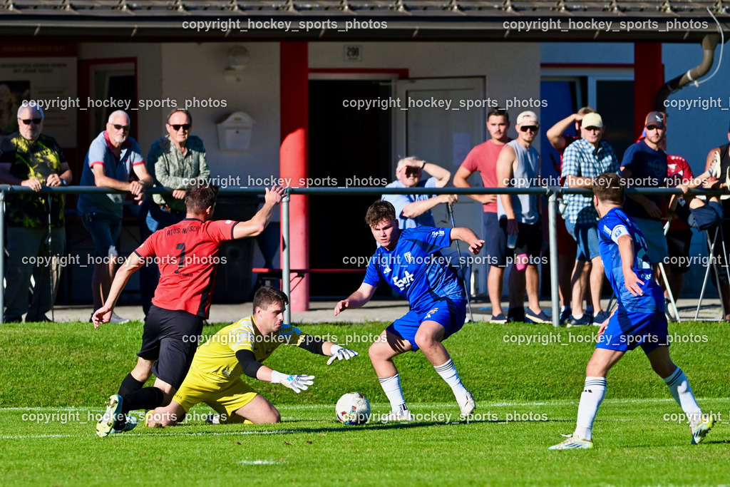 ATUS Nötsch vs. Thal Assling | #7 Harald Ottowitz ATUS Nötsch, #1 Filip Stanojevic ATUS Nötsch, #11 Pascal Oliver Kofler Thal Assling, #27 Marcel Hubert Hecher ATUS Nötsch, Dominik Kofler Thal Assling, ATUS Nötsch vs. Thal Assling, ATUS Nötsch vs. Thal Assling am 31.08.2025 in Nötsch (Dobratsch Arena), Austria, (Photo by Bernd Stefan)