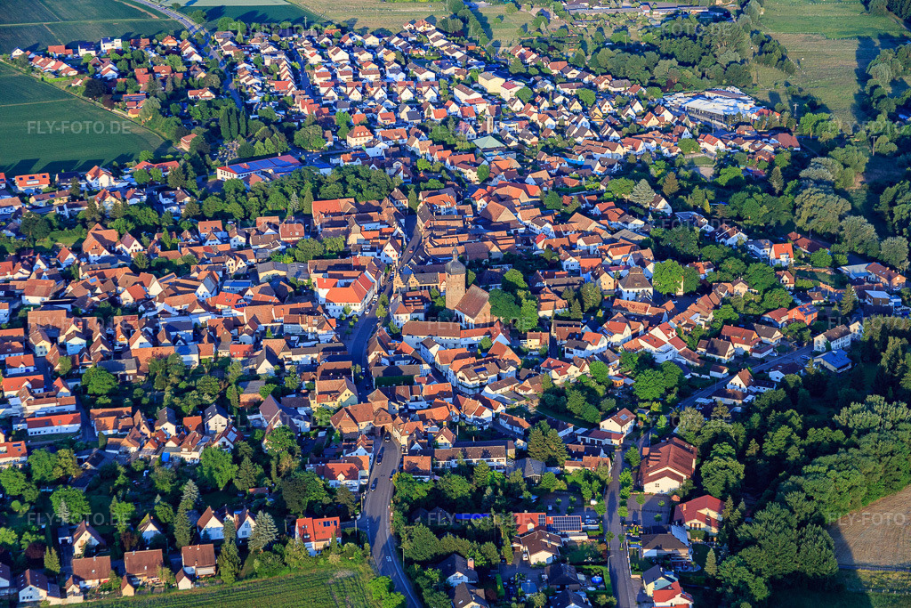 Luftbild: Ortsansicht von Westen im Ortsteil Billigheim in Billigheim-Ingenheim im Bundesland Rheinland-Pfalz in Deutschland. Foto: IMG_080368.jpg vom 05.06.2015 durch Werner Riehm/FLY-FOTO.de