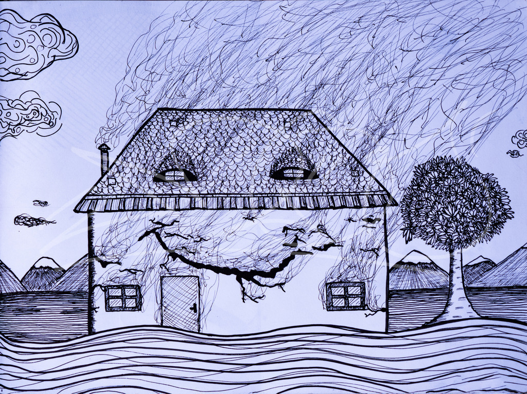 Stoned House  | Mit Fineliner auf Papier  - Realisiert mit Pictrs.com