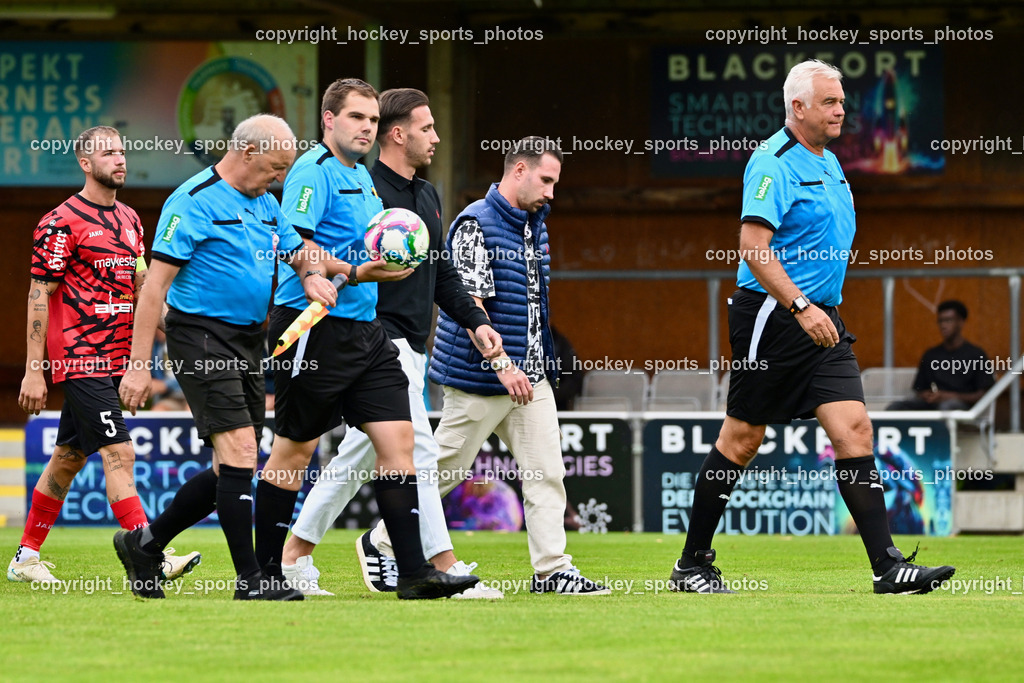 SAK vs. ATUS Ferlach | Reinhold Theurl Referee, Michell Kollreider Referee, Eric Erlbeck Referee, SAK vs. ATUS Ferlach, SAK vs. ATUS Ferlach am 01.08.2025 in Klagenfurt (Sportpark Welzenegg), Austria, (Photo by Bernd Stefan)