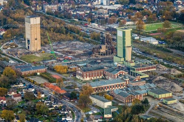 Gelsenkirchen231103414 | Luftbild, ehemaliges DSK Bergwerk Lippe  Westerholt, neues Quartier für klimagerechtes Arbeiten und Wohnen, Egonstraße, an der Stadtgrenze zu Gelsenkirchen, umgeben von herbstlichen Laubbäumen, Hassel, Gelsenkirchen, Ruhrgebiet, Nordrhein-Westfalen, Deutschland