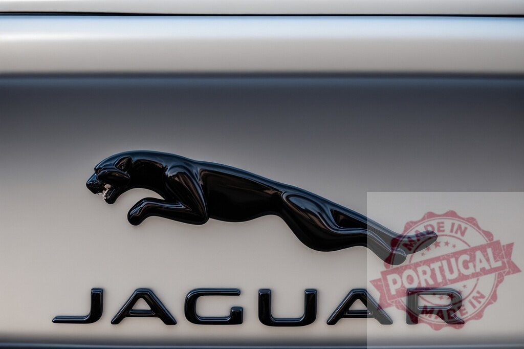 Jaguar car logo black emblem on vehicle body | Jaguar automotive brand identity with a stylized leaper badge on car exterior - Realisiert mit Pictrs.com