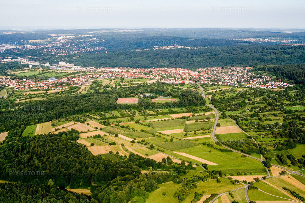Luftbild: Ortsansicht von Westen in Birkenfeld im Bundesland Baden-Württemberg in Deutschland. Foto: IMG_12344.jpg vom 05.08.2008 durch Werner Riehm/FLY-FOTO.de