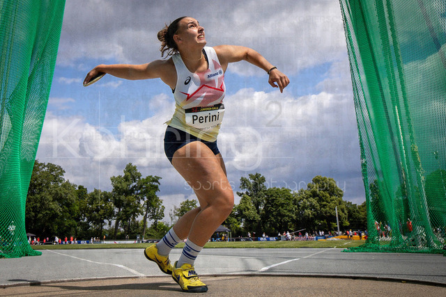 Juniorengala 2026; Mannheim, 14.06.2026 | MANNHEIM, GERMANY - JUNE 14, 2026 : Maëlle Perini (BEL/Belgium)  competing in the women’s U20 discus throw during the Juniorengala 2026 at Michael-Hoffmann-Stadion on June 14, 2026 in Mannheim, Germany.