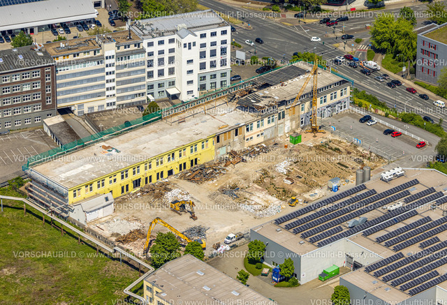 Essen230511856 | Luftbild, Baustelle und Abriss im OPTI Gewerbepark, Westendstraße, Westviertel, Essen, Ruhrgebiet, Nordrhein-Westfalen, Deutschland
