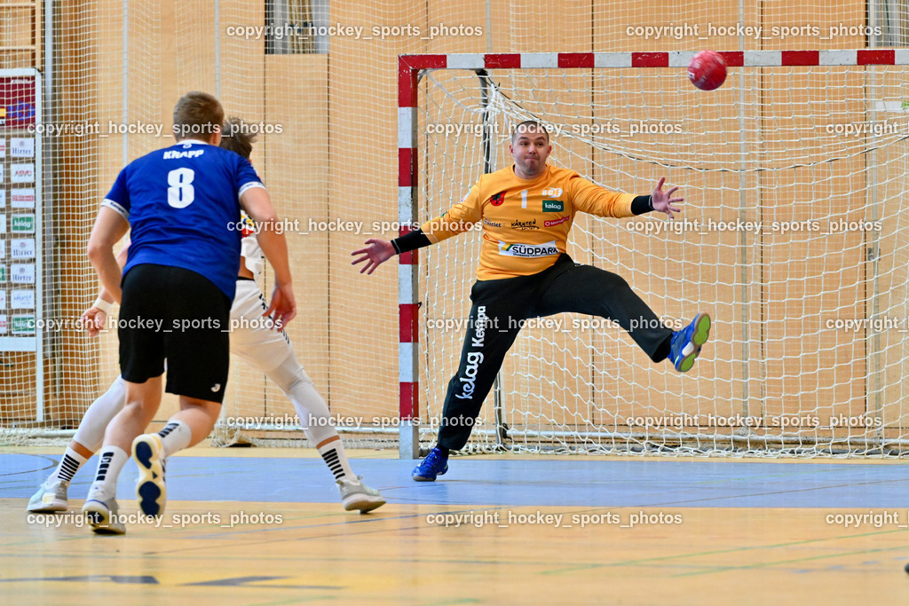 SC Ferlach vs. roomz JAGS Vöslau | #8 KNAPP Simon SC Ferlach, #1 DOBAJ Gasper SC Ferlach, SC Ferlach vs. roomz JAGS Vöslau, SC Ferlach vs. roomz JAGS Vöslau am 08.11.2025 in Ferlach (Ballspielhalle Ferlach), Austria, (Photo by Bernd Stefan)