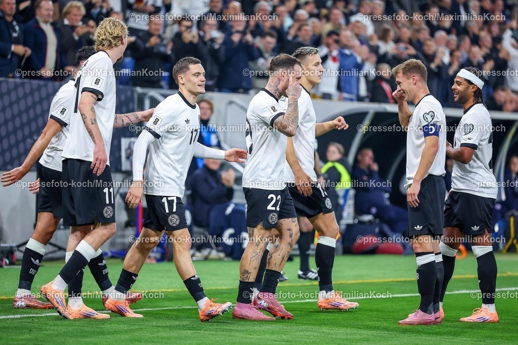 DFB10102501075 | 10.10.2025, Fußball, Länderspiel, Deutschland - Luxemburg, UEFA WM-Qualifikation, 2025/2026, Gruppe A, PreZero Arena in Sinsheim: Torjubel nach dem Tor zum 1:0 durch Torschütze David Raum (GER #22)  zusammen mit  Joshua Kimmich (GER #06) DFB regulations prohibit any use of photographs as image sequences and or quasi-video.