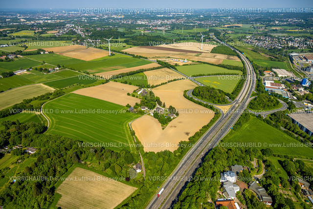 Witten240506804 | Luftbild, Vöckenberg Wiesen und Felder Frischluftschneise, Windräder und Bau eines Windrades an der Baroper Straße, Autobahn A44, Annen, Witten, Ruhrgebiet, Nordrhein-Westfalen, Deutschland