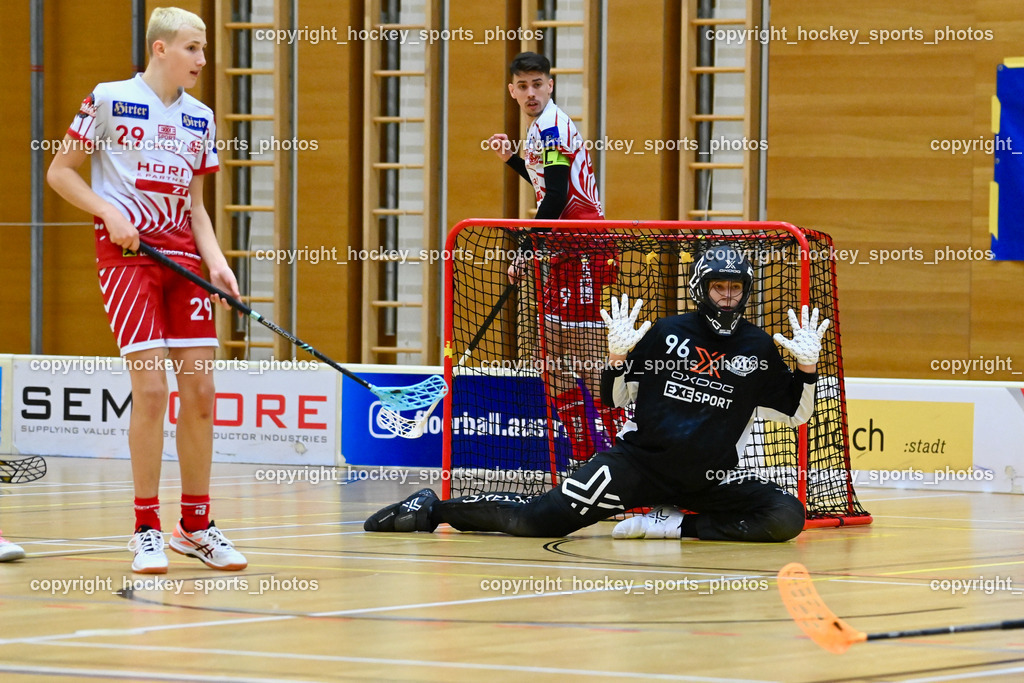 VSV Unihockey vs. KAC Floorball 4.2.2023 | #29 Sebastian Flaschberger, #96 Clemens Meixner, #69 Nikita Münch