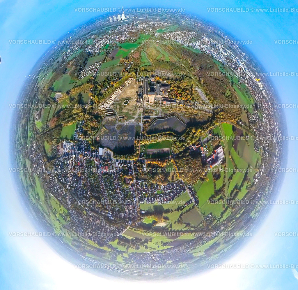 Hamm20221020_10_Zeche Heinrich-Robert | Luftbild, Zeche Heinrich-Robert, CreativRevier Heinrich Robert, Fisheye Aufnahme, Fischaugen Aufnahme, 360 Grad Aufnahme, Luftbild von Hamm,Halde Kissinger Höhe mit Zeche Heinrich-Robert mit Herbstlaub  , Ruhrgebiet, ,