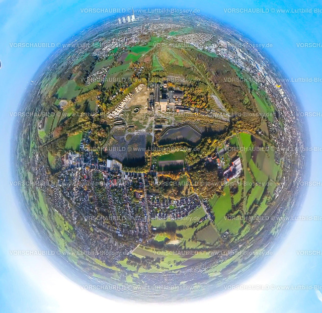 Hamm20221020_10_Zeche Heinrich-Robert | Luftbild, Zeche Heinrich-Robert, CreativRevier Heinrich Robert, Fisheye Aufnahme, Fischaugen Aufnahme, 360 Grad Aufnahme, Luftbild von Hamm,Halde Kissinger Höhe mit Zeche Heinrich-Robert mit Herbstlaub  , Ruhrgebiet, ,