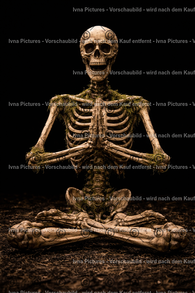 Skelett im Lotus-Sitz mit Moos | Ivna Pictures - Realisiert mit Pictrs.com
