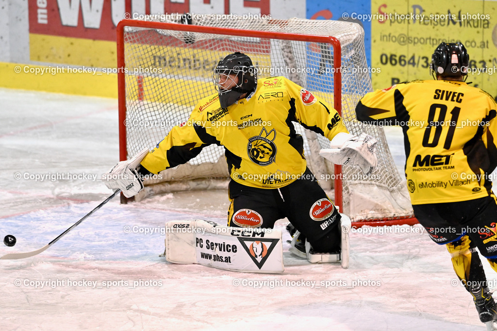 ESC Steindorf vs. EC Hornets Spittal 20.2.2024 | #1 Zauchner Rene EC Hornets Spittal, #81 Sivec Peter Paul EC Hornets Spittal, ESC Steindorf vs. EC Hornets Spittal 20.2.2024, ESC Steindorf vs. EC Hornets Spittal 20.2.2024 am 20.02.2024 in Steindorf (Ossiachersee Halle), Austria, (Photo by Bernd Stefan)