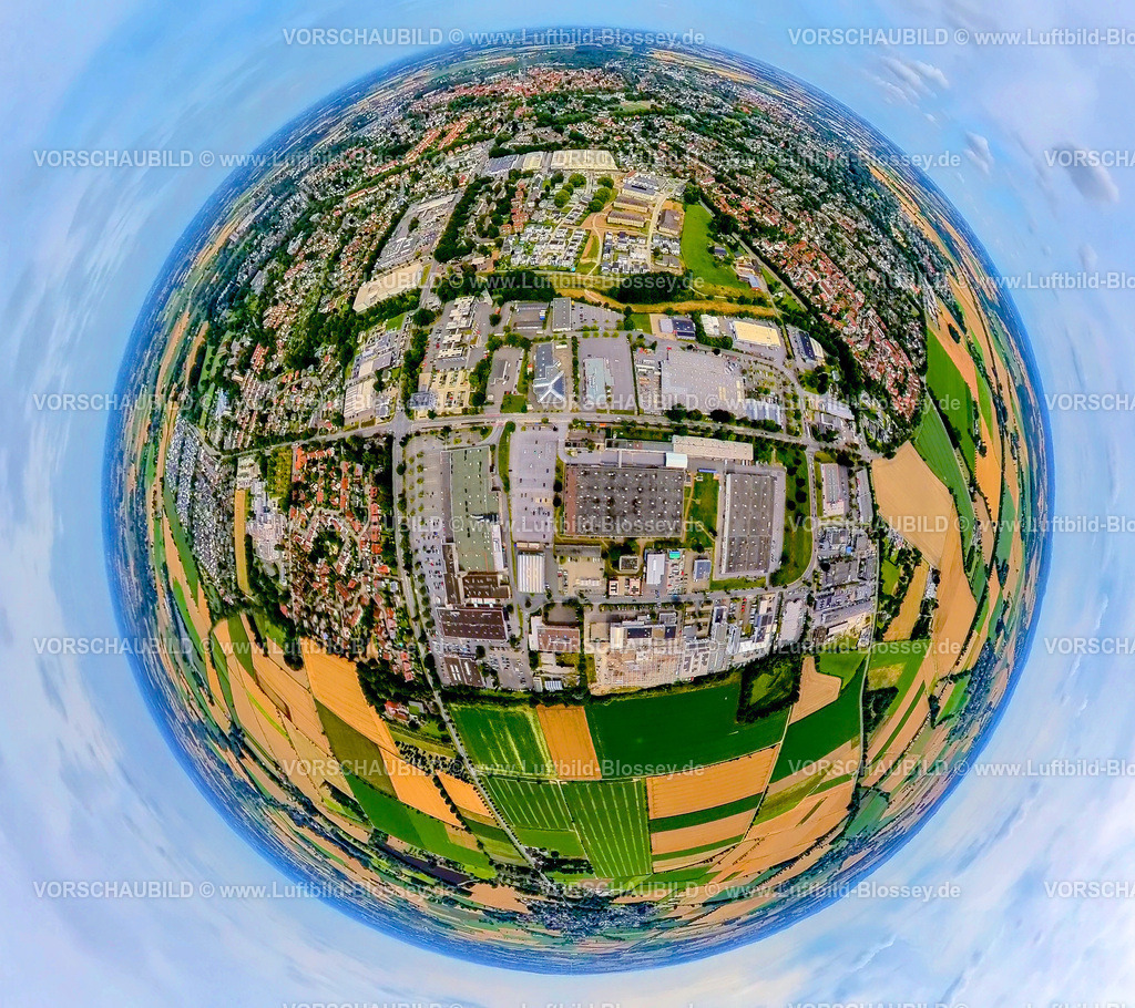 Soest240790054Gewerbegebiet_Senator-Schwarz-Ring | Luftbild, Gewerbegebiet Senator-Schwartz-Ring, oben Belgisches Viertel, Erdkugel, Fisheye Aufnahme, Fischaugen Aufnahme, 360 Grad Aufnahme, tiny world, little planet, fisheye Bild, Soest, Soester Börde, Nordrhein-Westfalen, Deutschland