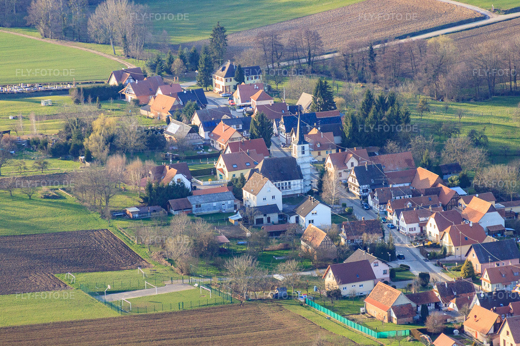 Luftbild: Eglise de Bremmelbach in Cleebourg im Bundesland Bas-Rhin in Frankreich. – Foto: IMG_38775.jpg vom 20.03.2011 durch Werner Riehm/FLY-FOTO.de – Auflösung des Originals: 4265 x 2844 px