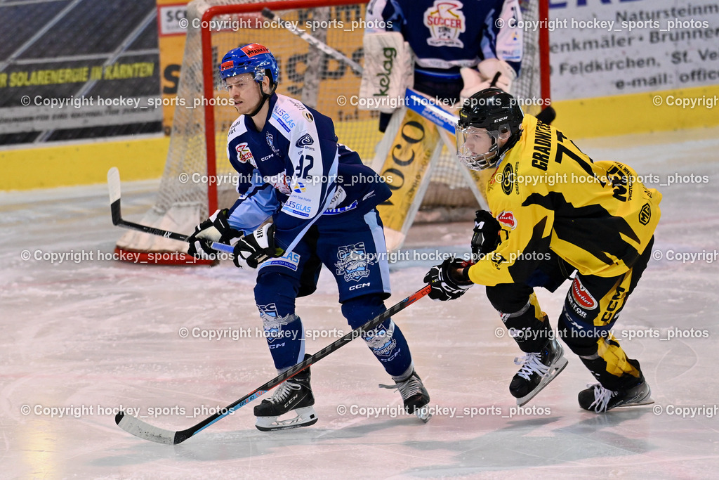 ESC Steindorf vs. EC Hornets Spittal 25.2.2024 | #92 Ratz Patrick ESC Steindorf, #77 Granitner Gert EC Hornets Spittal, ESC Steindorf vs. EC Hornets Spittal 25.2.2024, ESC Steindorf vs. EC Hornets Spittal 25.2.2024 am 25.02.2024 in Steindorf (Ossiachersee Halle), Austria, (Photo by Bernd Stefan)