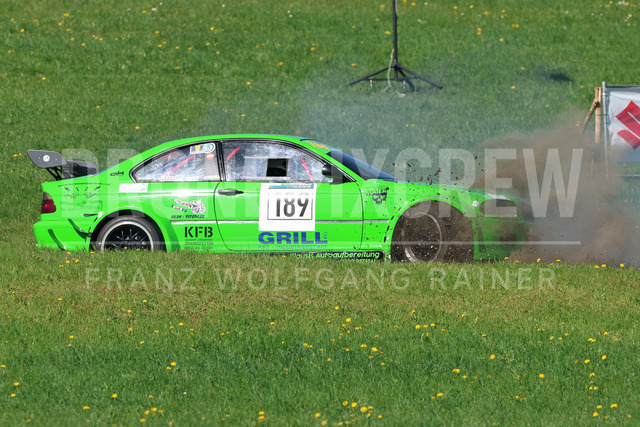 FIA European Hill Climb Championship – Rechberg 2026    | FIA European Hill Climb Championship at Rechberg, held from 24 to 26 April 2026 near Tulwitz, Styria, Austria. The image shows Mario EISNER (AUT) BMW E46 Coupe, turn around, crash.     