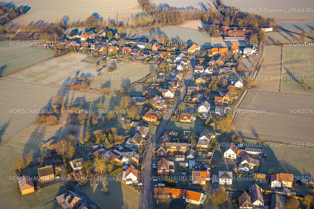 Hamm250200291Rhynern | Luftbild, Wohngebiet Ortsansicht Ortsteil Illingen umgeben von Wiesen und Feldern,  Illingen,  Stadtgrenze Hamm, Welver, Ruhrgebiet, Nordrhein-Westfalen, Deutschland