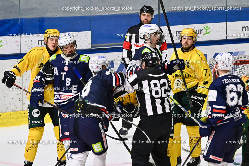 ATSE Graz vs. EHC Lustenau | #18 Werkl Mathias ATSE Graz, #17 Metzler Manuel EHC Lustenau, #62 Fellner Tobias ATSE Graz, #71 Demuth Timo EHC Lustenau, Faustkampf, ATSE Graz vs. EHC Lustenau, ATSE Graz vs. EHC Lustenau am 14.02.2026 in Graz (Merkur Eishalle ), Austria, (Photo by Bernd Stefan)